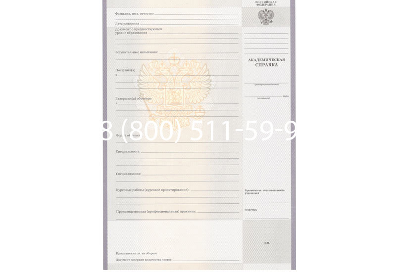 Купить Академическая справка образца 2010-2011 год для колледжа в Санкт-Петербурге