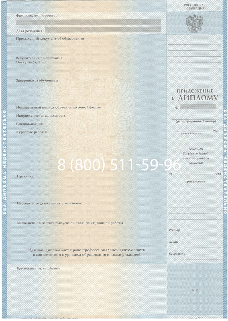 Купить Диплом о высшем образовании 2003-2009 годов в Санкт-Петербурге