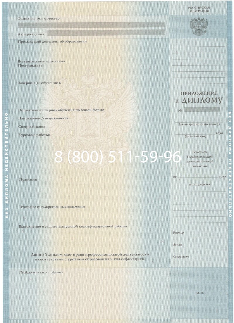 Заказать Диплом о высшем образовании 2012-2013 годов в Санкт-Петербурге